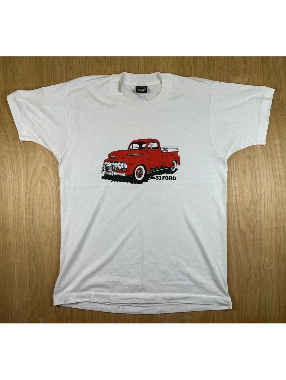 Vintage 80s 1951 Ford Pickup Truck tshirt Single Stitch classic car red large
